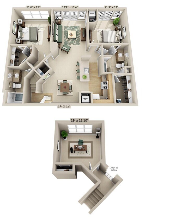 Floor Plan - Two Bedroom Loft B2CL