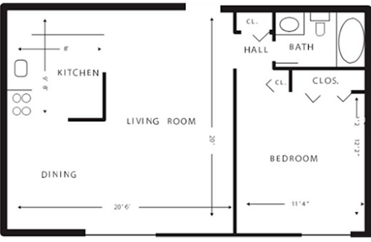 Floor Plan - The Beverly (1x1 - 640SF) - Designer