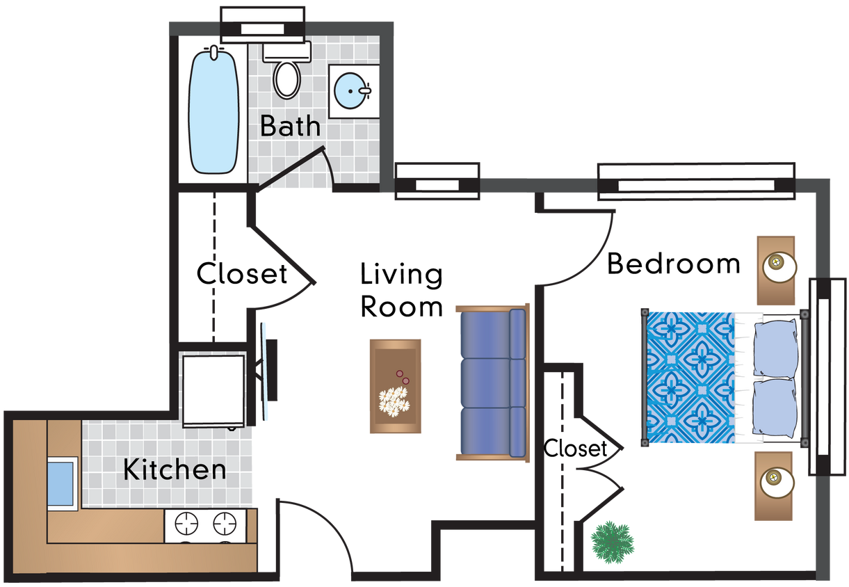 Floor Plan - Renovated 1 Bedroom 05 Tier 