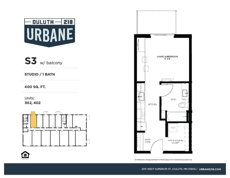 Floor Plan - S3 - Studio / 1 Bath Income Restricted - 80%