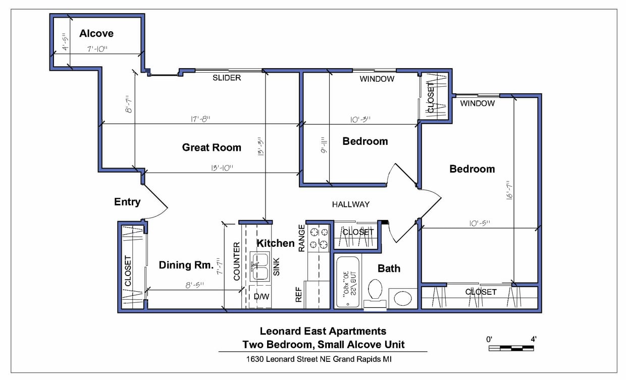 Floor Plan - 2 Bedroom Small Alcove, 1 Bath
