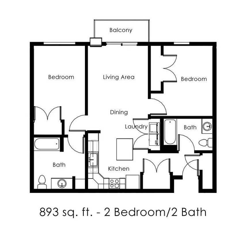 Floor Plan - 2 Bed 2 Bath | 893 sqft
