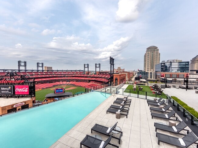 Direct Views Into Busch Stadium from the rooftop infinity pool at One Cardinal Way Luxury Apartments - One Cardinal Way