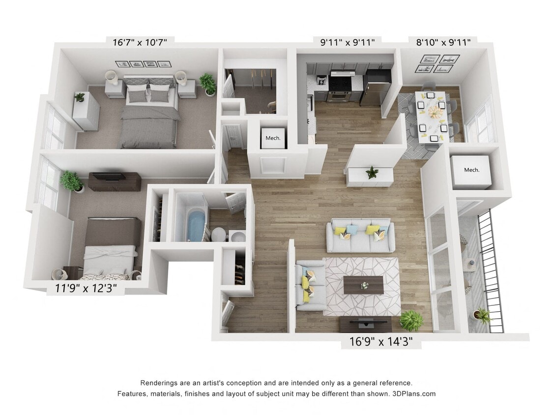 Floor Plan - C - 2BR 1BA (980sf)
