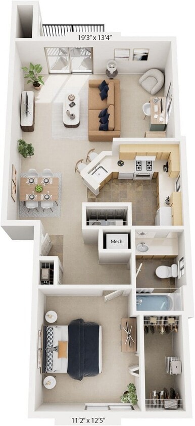 Floor Plan - One Bedroom One Bath Full-Size Washer/Dryer