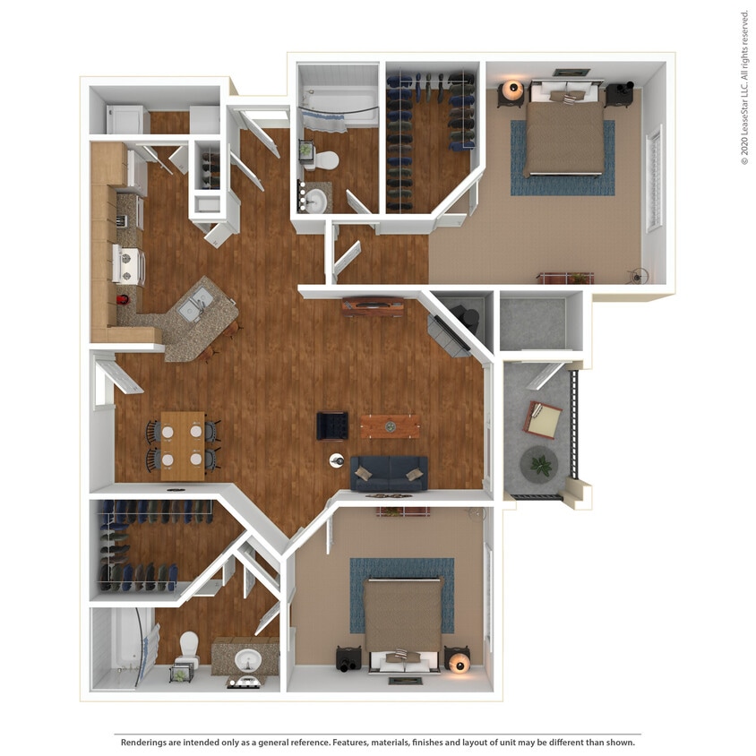 Floor Plan - 2 Bed 2 Bath 1201 SqFt (1128 Net)