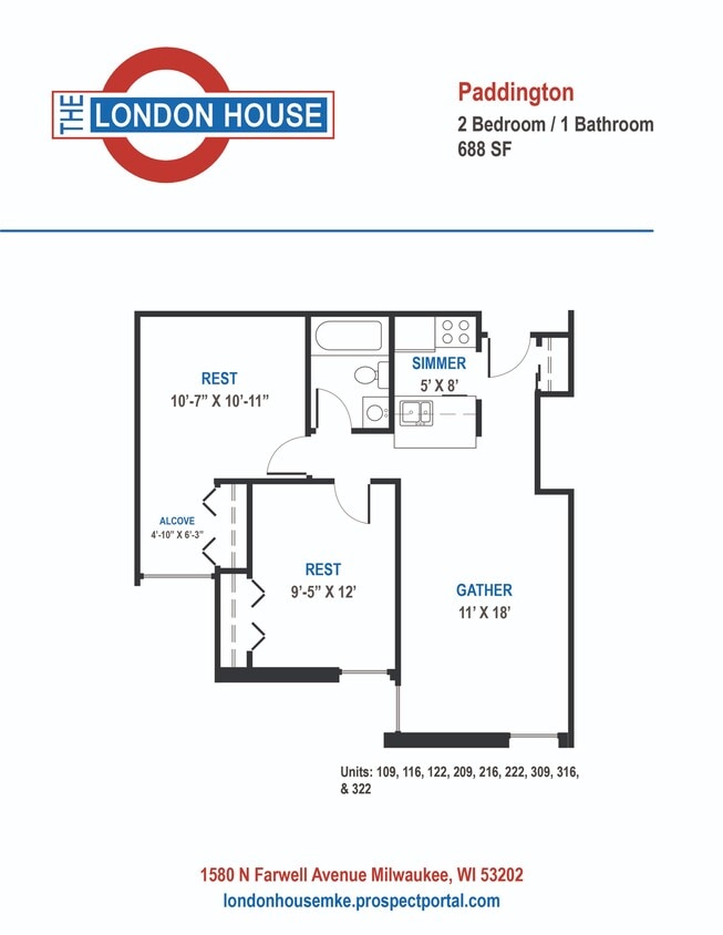 Paddington - 2 Bed / 1 Bath - 688 SF - Paddington