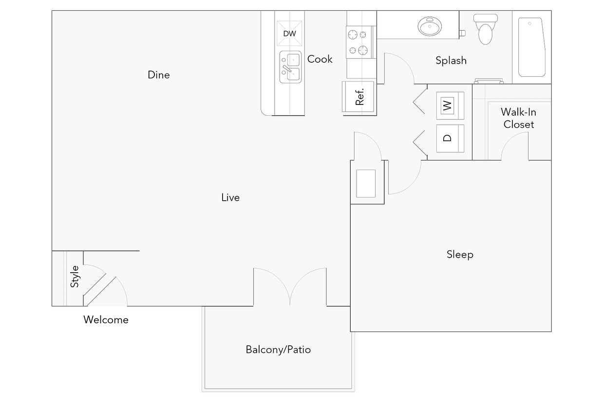 Asheville | 1-Bedroom Floorplan - Asheville