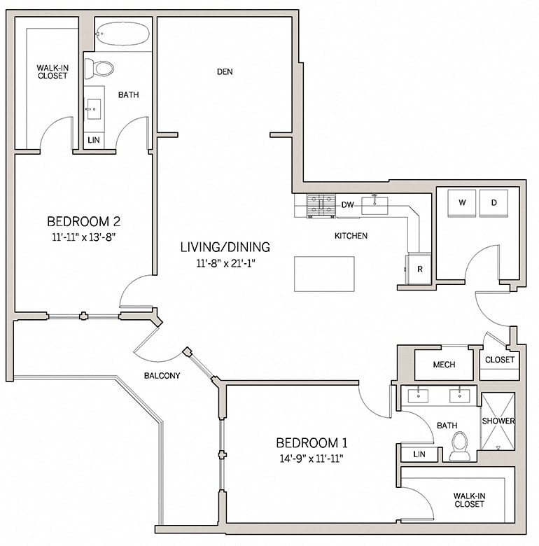 Floor Plan - Two Bed Two Bath B21d