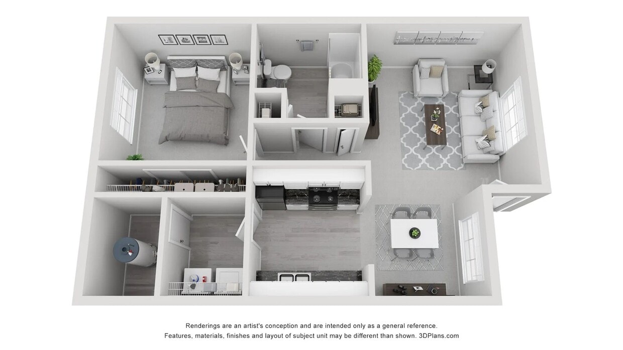 A 3D floor plan rendering of The Leawood - The Leawood