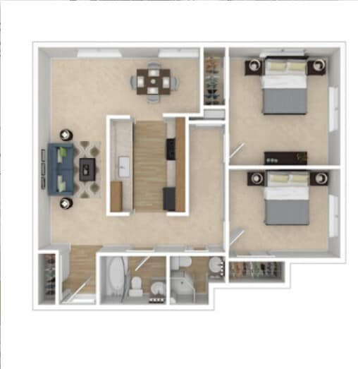 Floor Plan - 2 Bedrooms, 2 Bathrooms - Classic