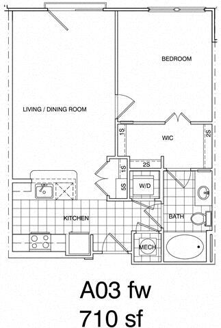 Floor Plan - 1 Bedroom, 1 Bath 718 SF A3.1