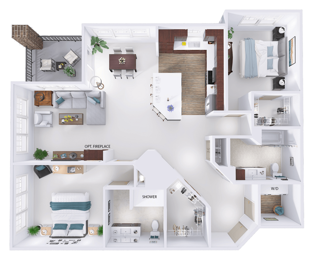 Floor Plan - CrossTown - F1 - 2 Bed - 2 Bath