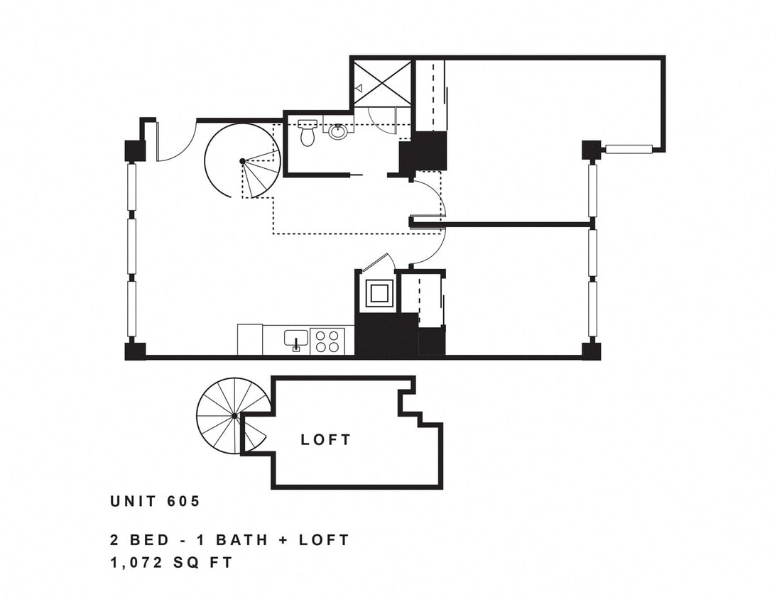 Floor Plan - 2 Bedroom + Loft, 1 Bath