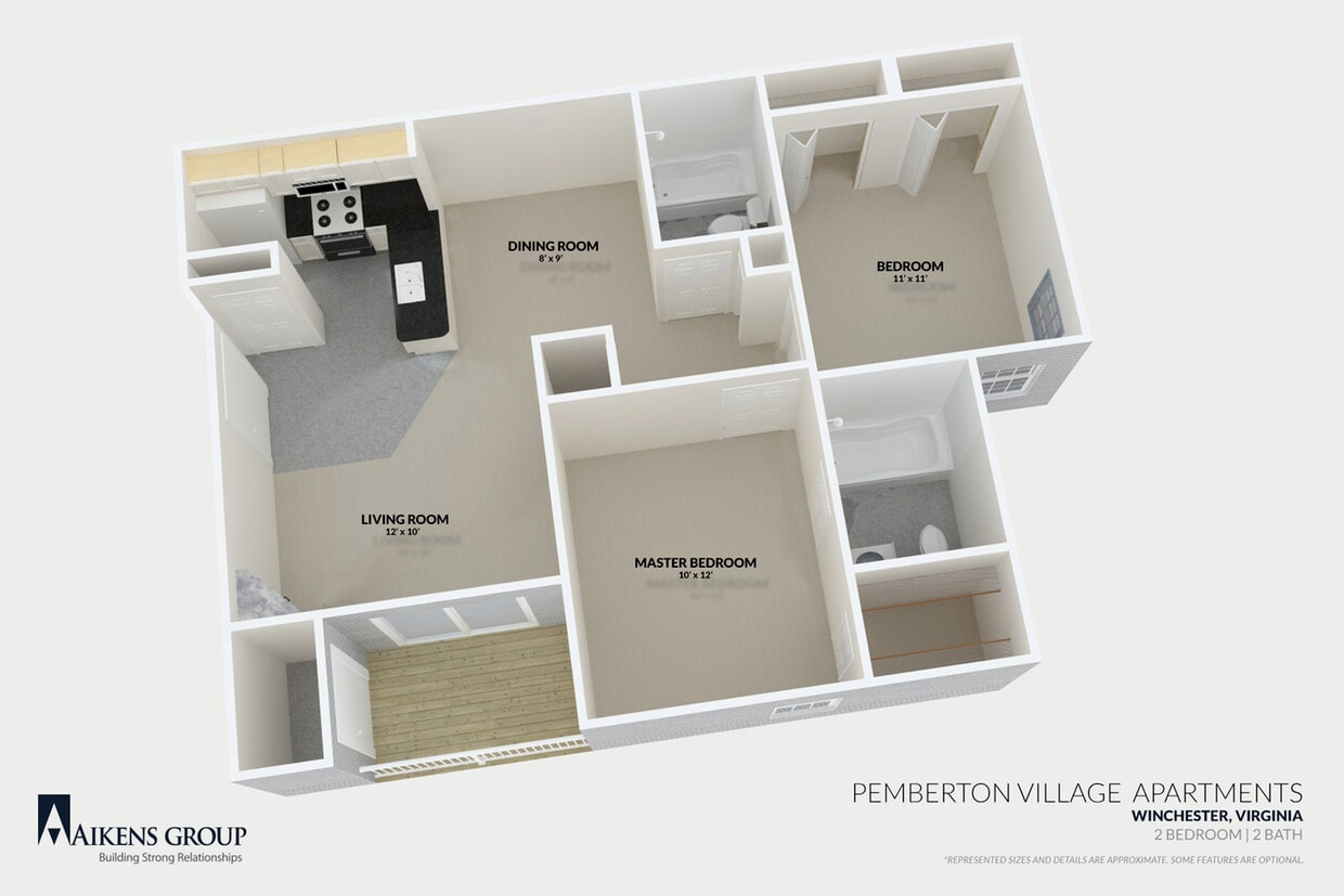 Pemberton-Village-Apartments-Winchester-VA-2br2ba-Floorplan - 2 BEDROOM 2 BATH