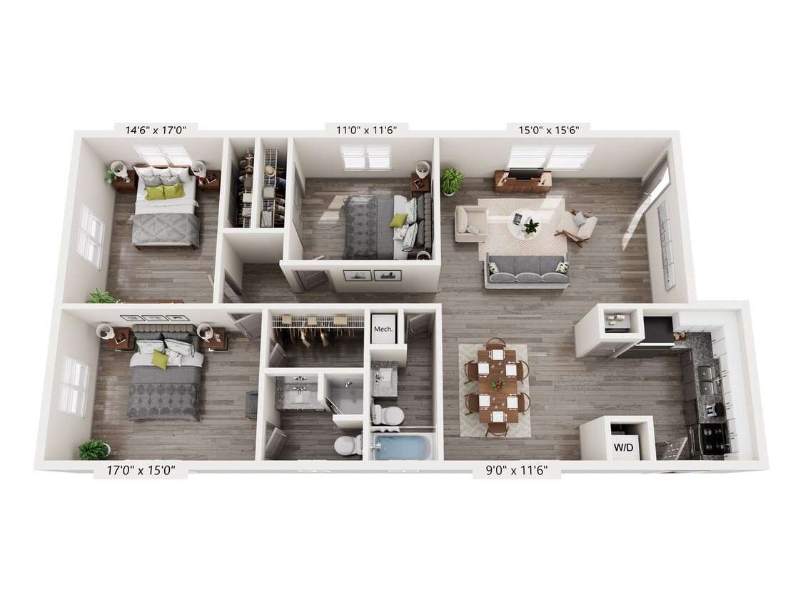 3x2 1150 - 3 Bedroom 2 Bath A Renovated