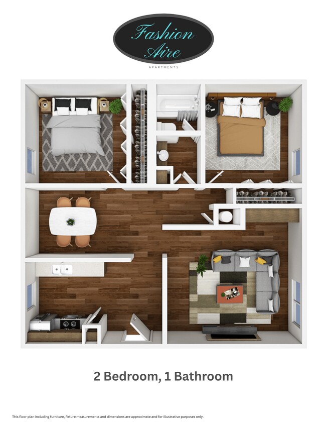 Floor Plan - 2 Bedroom 1 Bathroom (B2)