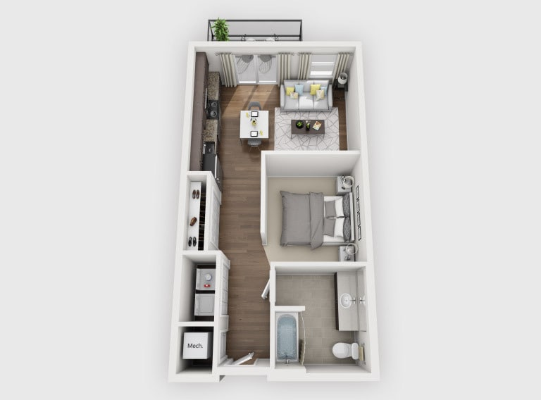 Floor Plan - Studio 1 Bath (A1)