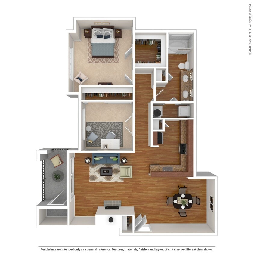 Floor Plan - 2 Bed 1 Bath 1071 SqFt  (992 Net)