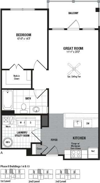 Floor Plan - 1 Bed 1 Bath-A