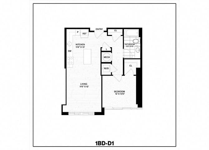 Floor Plan - 1 Bed/1 Bath-D1