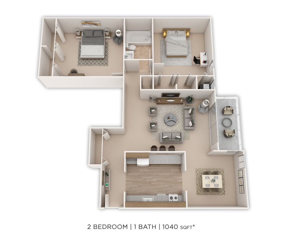 Floor Plan - Two Bedroom - 1,040 sqft