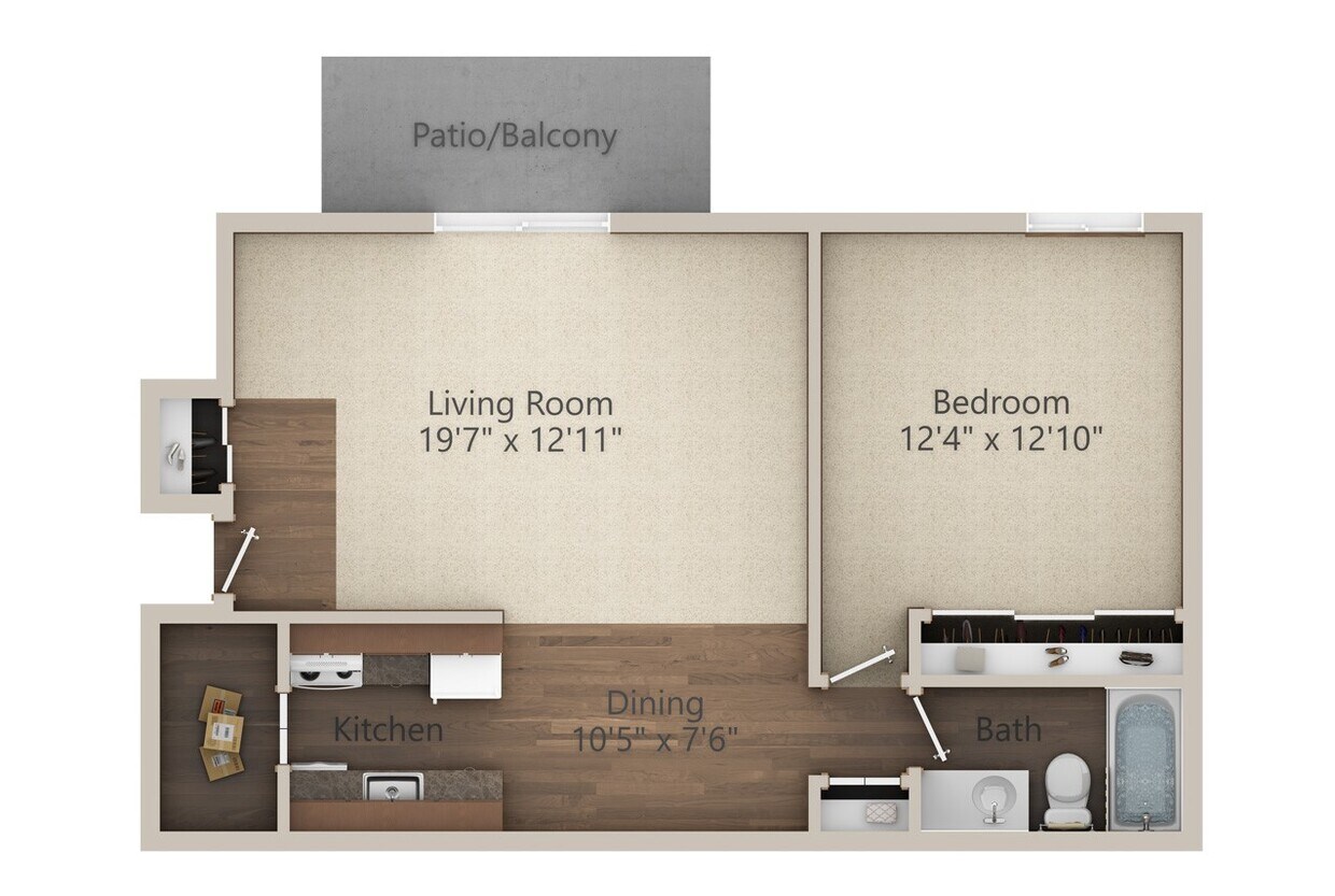 Floor Plan - 1 Bedroom (677 sq ft)