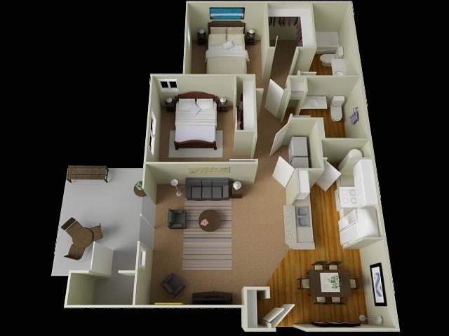 2BR/2BA - Two Bedroom Two Bathroom 1063 sf