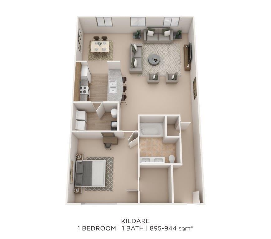 Floor Plan - One Bedroom- 895 sqft