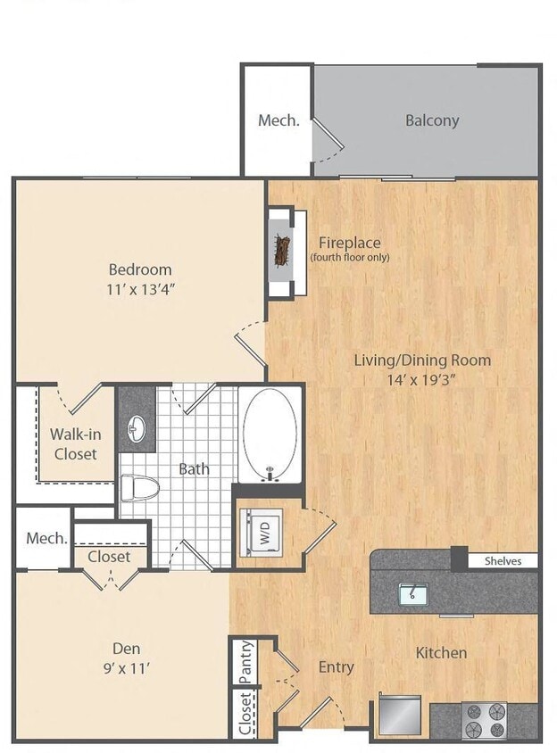 Floor Plan - 1 Bed/1 Bath Den-A3D-A9-A10