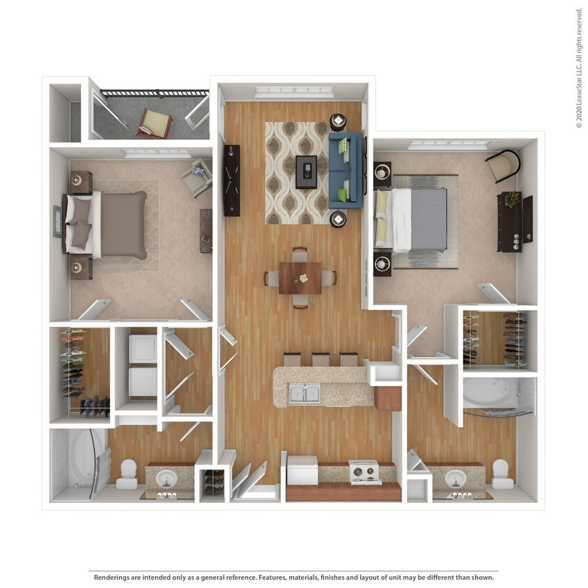 Floor Plan - 2 Bed 2 Bath 1080 SqFt (1034 Net)