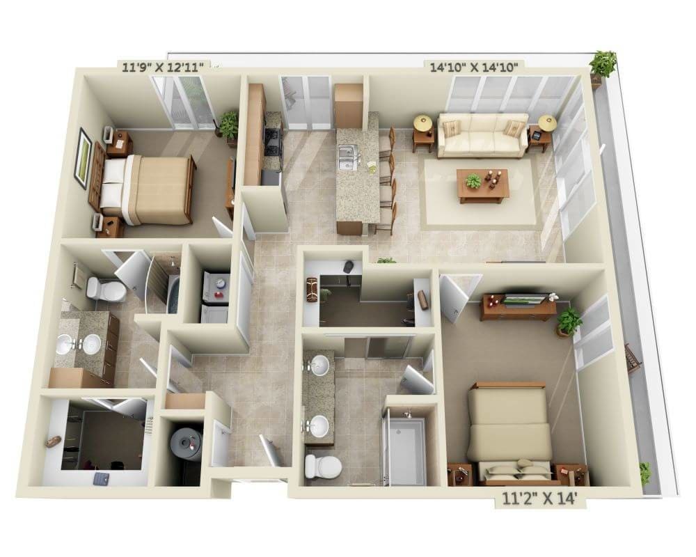 Floor Plan - Two Bedroom B2D