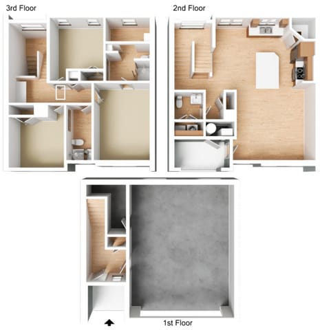 Townhome 2 - Carpet in all bedrooms, hardwood style flooring in all other living areas. - Townhome 2