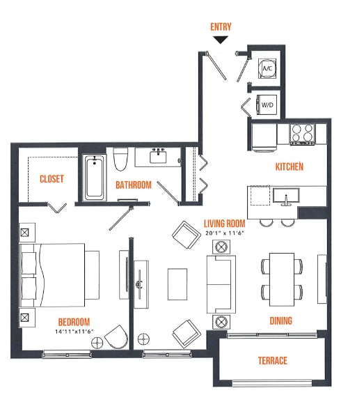 Landmark_A5.png - 1 Bed / 1 Bath