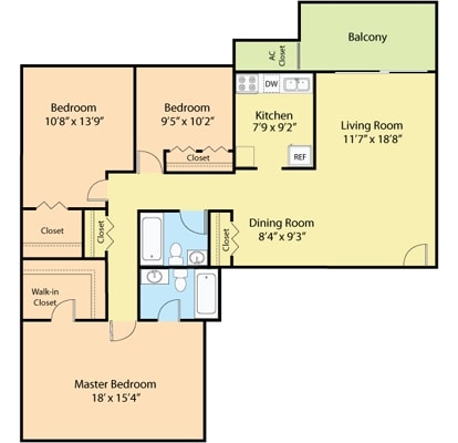 3BR/2BA - Three Bedroom
