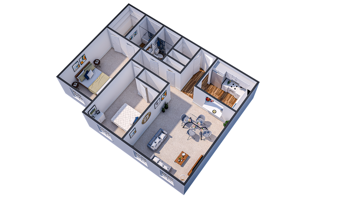Comfortable 2-bedroom layout with spacious living and separate bedrooms - 2X2 F S