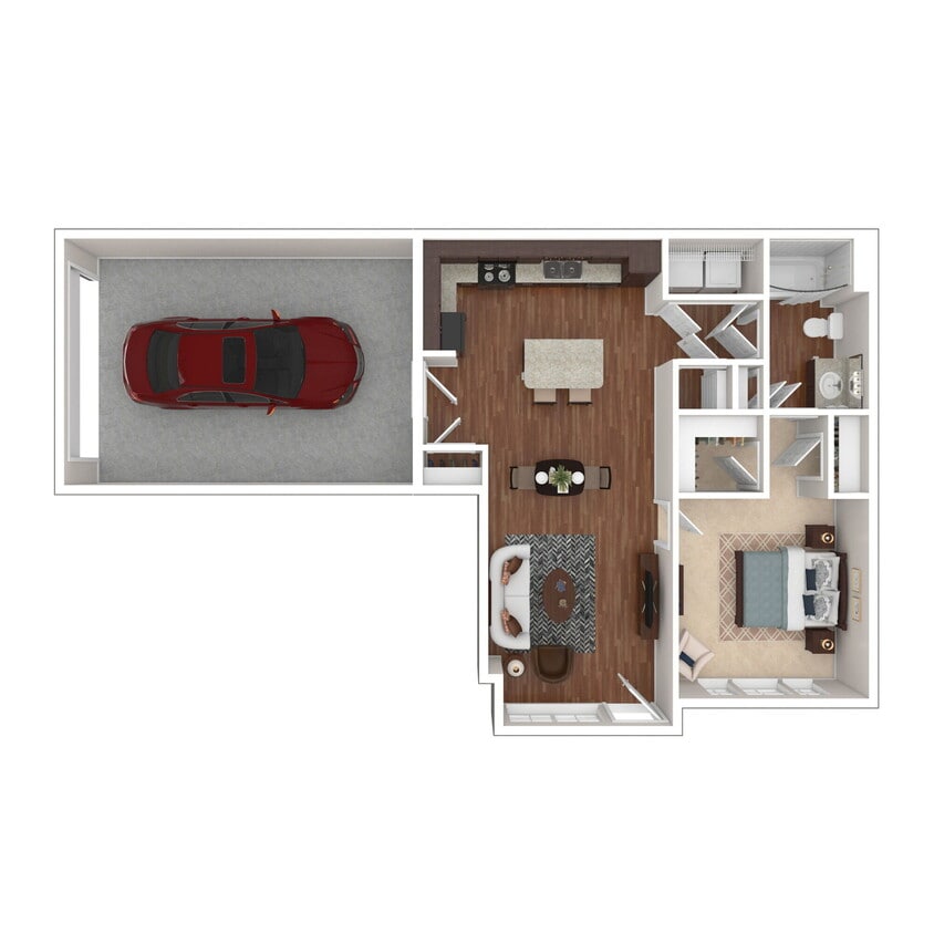 Floor Plan - 1 BR Designer Courtyard w Garage