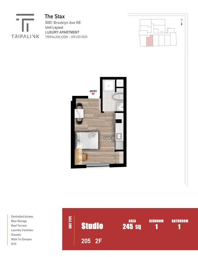 Floor Plan - Studio - 245 sqft