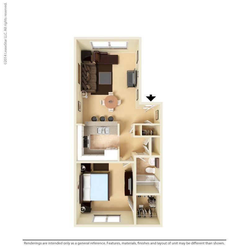 Floor Plan - Large 1 Bed 0.75 Bath