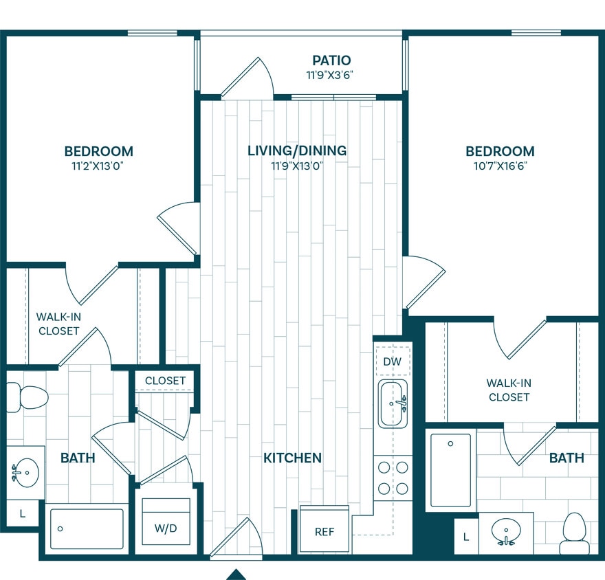 Floor Plan - 2 Bed/2 Bath-B1