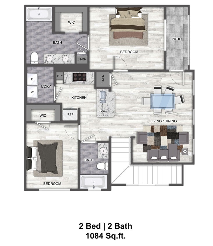 Floor Plan - B2 - 2 Bedroom 2 Bath