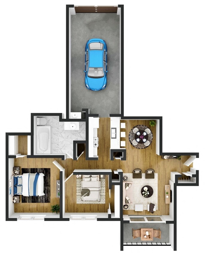 Floor Plan - Two Bedroom 1 Bath with Garage (Downstairs)