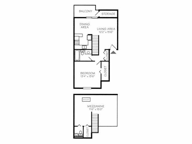 The Villa - 1 Bedroom 1.5 Bathroom 942 Sq. Ft.