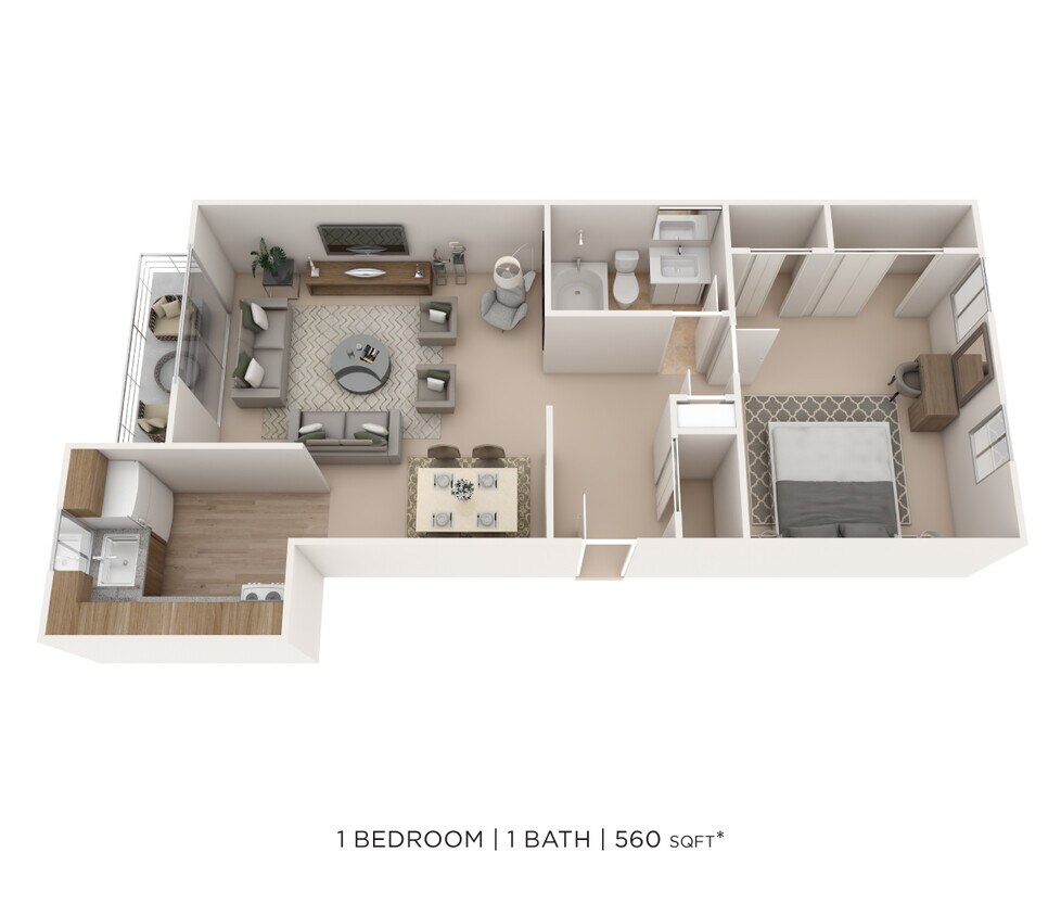 Floor Plan - One Bedroom- 560 sqft
