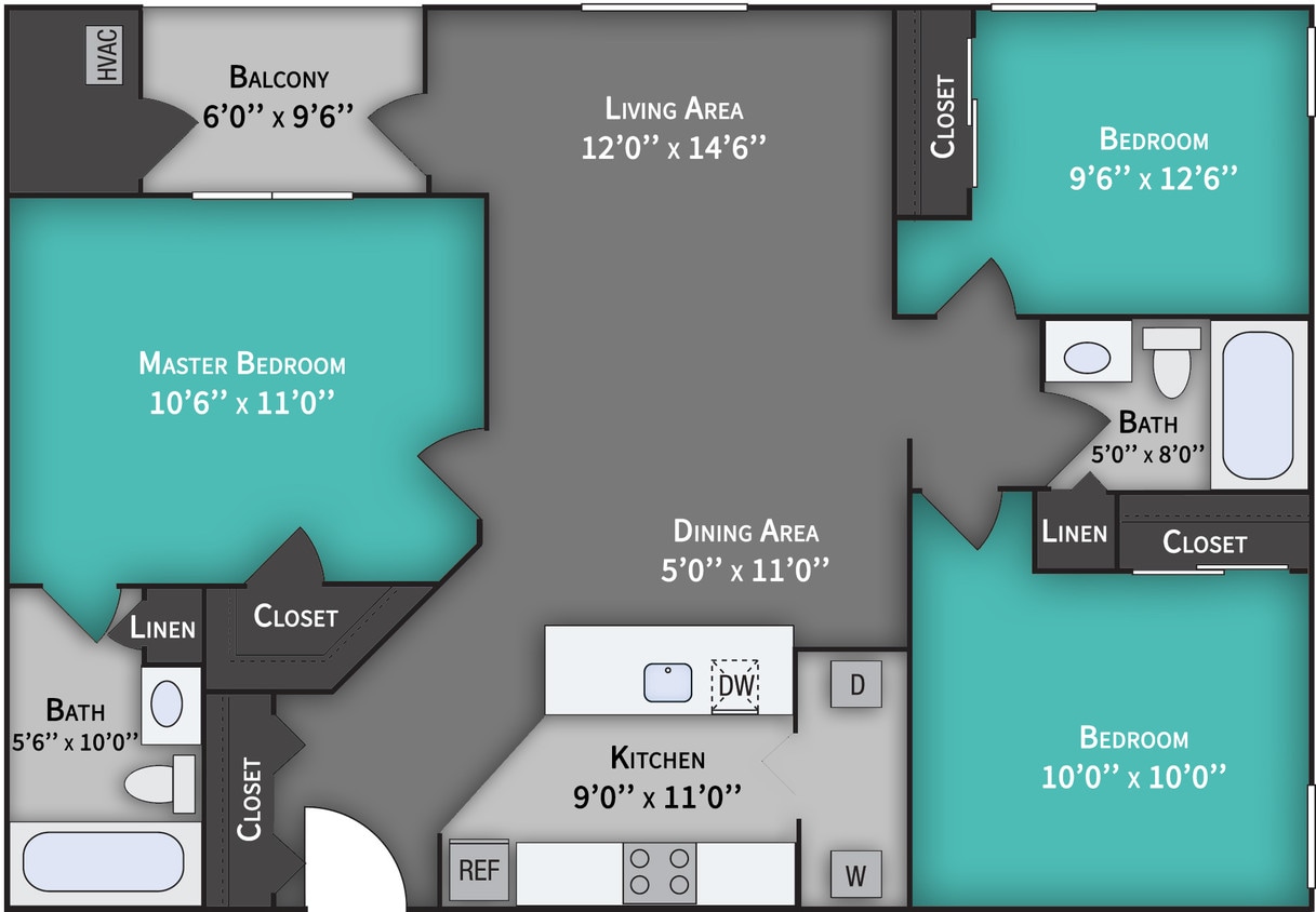 Floor Plan - Fitzgerald II - 3 Bedroom 2 Bathroom