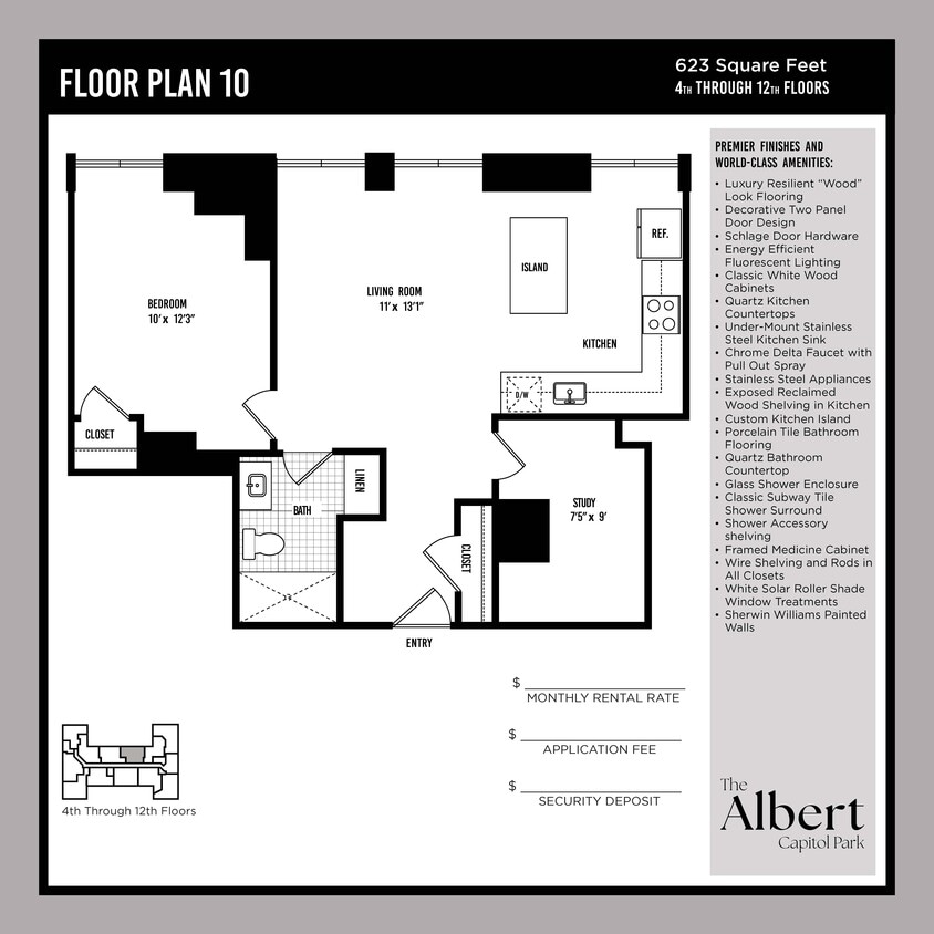 Floor Plan - 1 Bedroom w/ Den Unit - A10