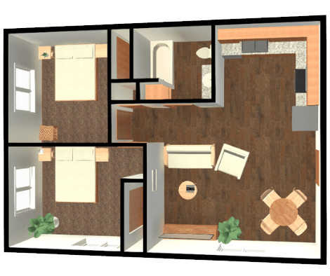 Floor Plan - Unit B | 2 Bedroom, 1 Bathroom
