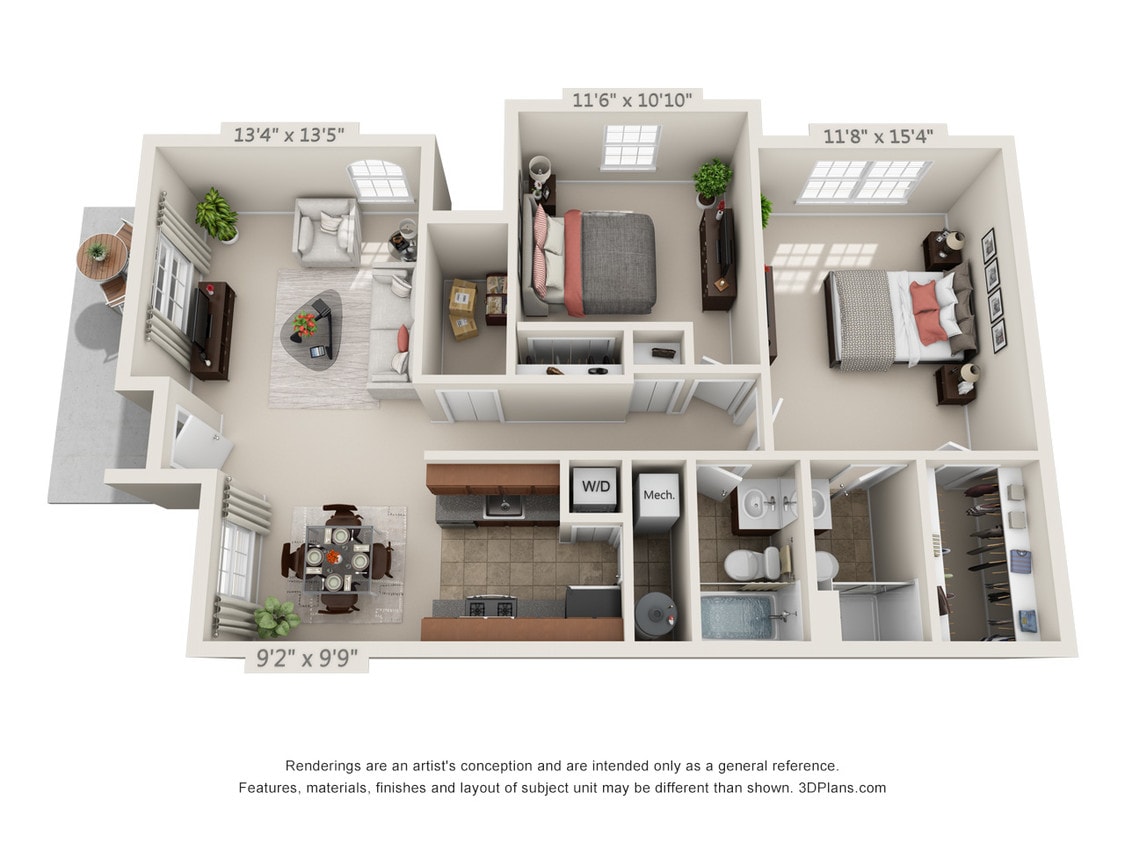 Floor Plan - 2 bedroom, 2 bath first floor, cathedral ceiling-