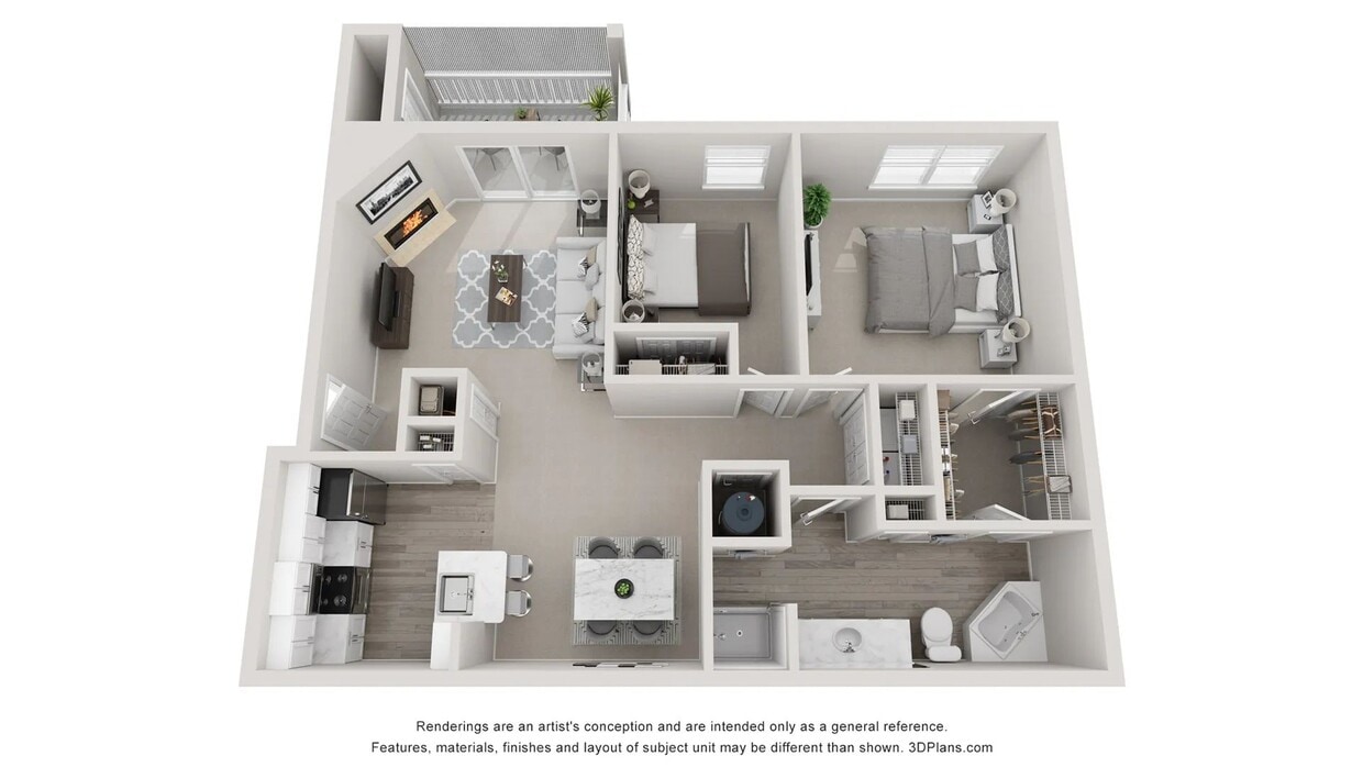 A 3D floor plan rendering of The Willow Oak. - The Willow Oak
