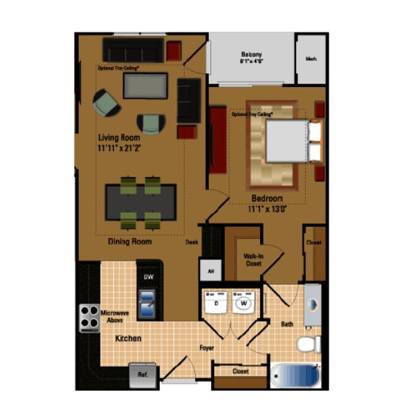 Floor Plan - 1 Bed, 1 Bath 740 SF A4